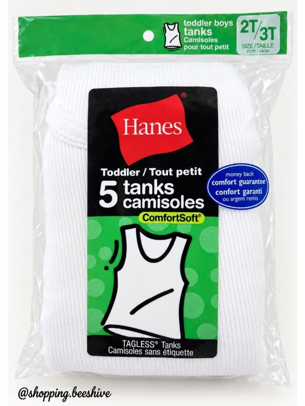Hanes Toddler Boys White Tank Tops 5 Pack 100% Cotton Tagless 2T/3T 4T NEW